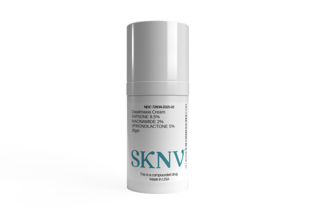 SKNV 30gm pump bottle of Diasdimaxia Cream for customized skin treatment.