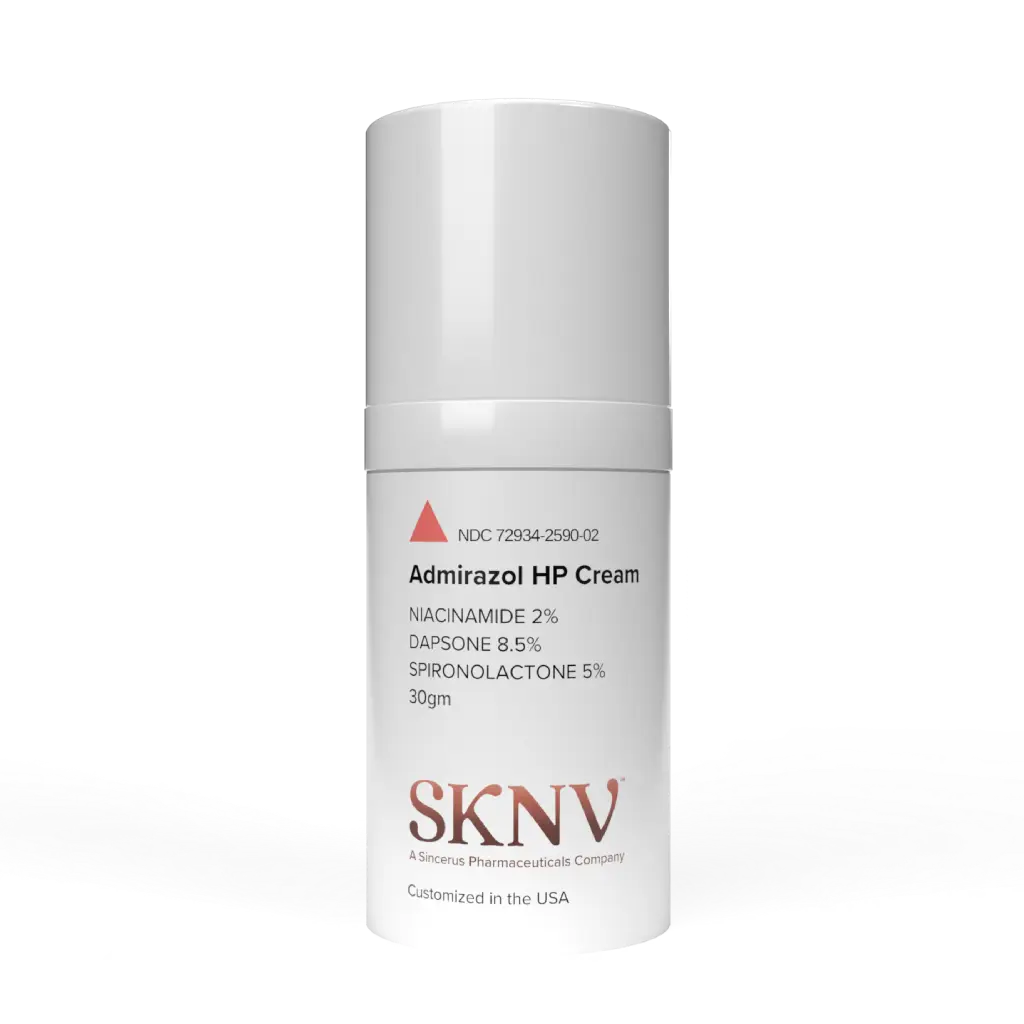 Admirazol HP Cream 30ml airless pump – Dapsone 8.5% Niacinamide 2% Spironolactone 5% compounded by SKNV Pharmacy