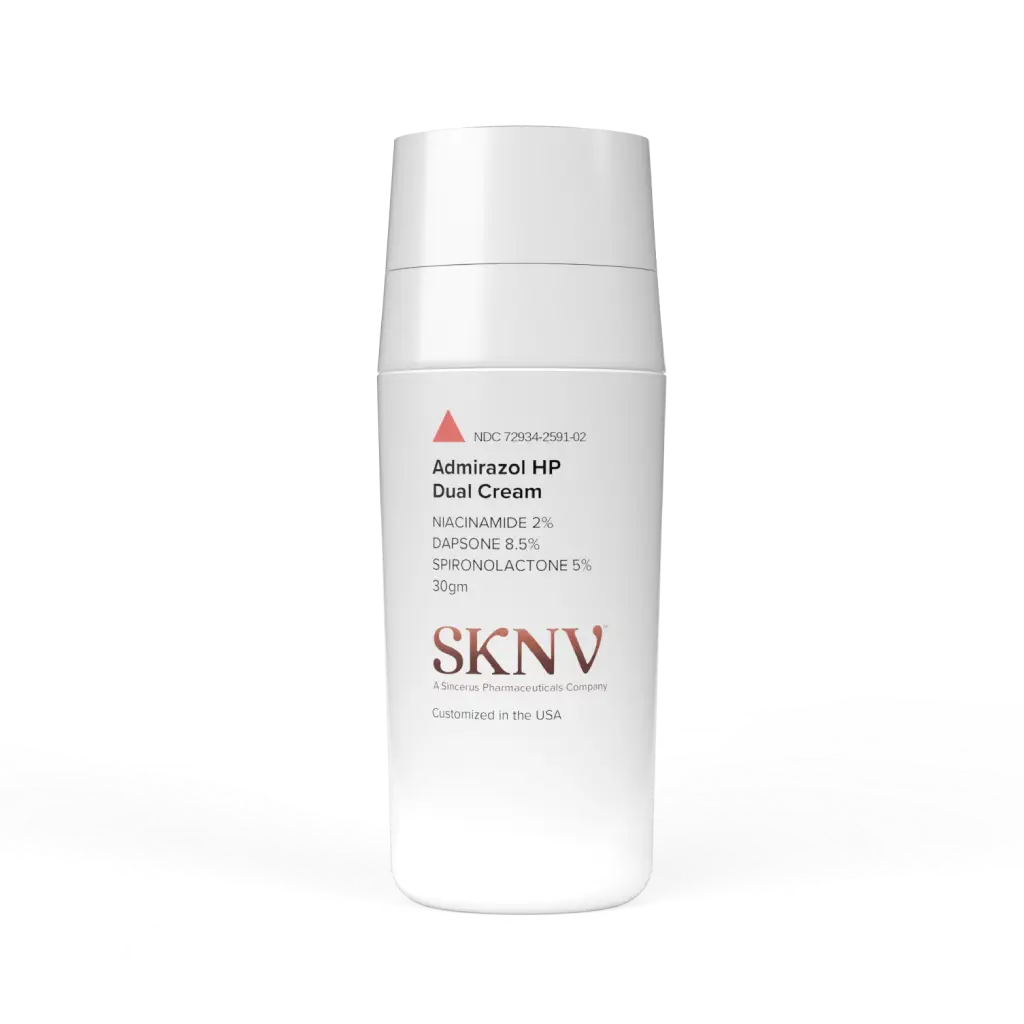 Admirazol HP Dual Cream 30gm – Niacinamide 2% / Dapsone 8.5% / Spironolactone 5% compounded by SKNV
