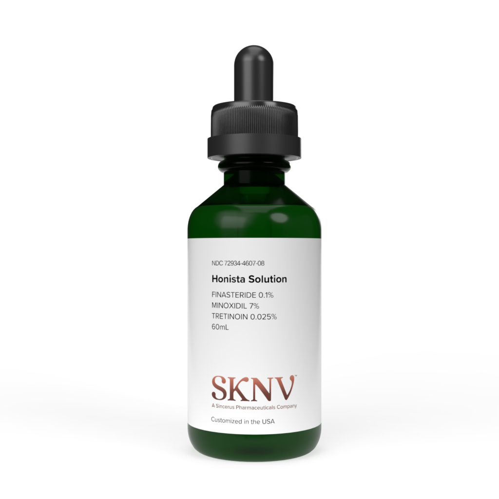 Honista Solution 60ml glass bottle – Finasteride 0.1% Minoxidil 7% Tretinoin 0.025% compounded by SKNV Pharmacy