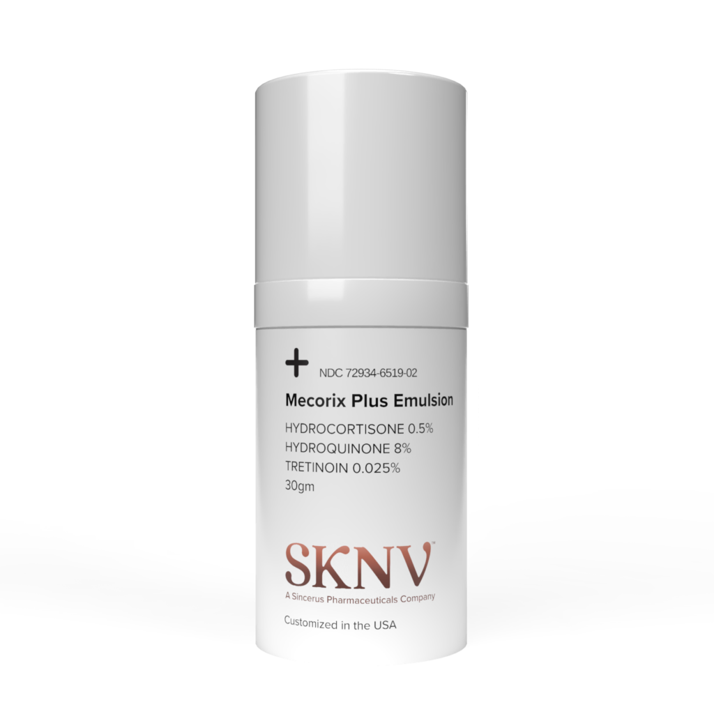 Mecorix Plus Emulsion 30ml airless pump – Hydrocortisone 0.5% Hydroquinone 8% Tretinoin 0.025% compounded by SKNV Pharmacy
