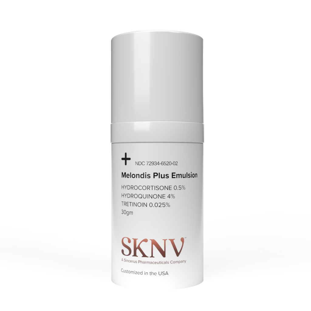 Melondis Plus Emulsion 30ml airless pump – Hydrocortisone 0.5% Hydroquinone 4% Tretinoin 0.025% compounded by SKNV Pharmacy