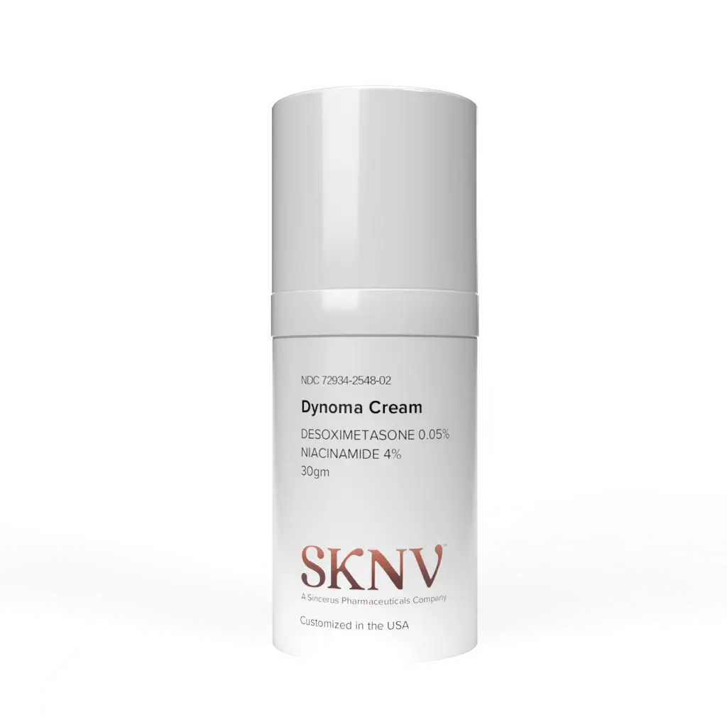 Dynoma Cream bottle, desoximetasone 0.05% and niacinamide 4% prescription topical by SKNV
